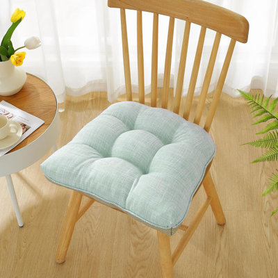 2 coussins de chaise en coton et lin touffetés de 18 po x 17 po x 2 po, doux et confortables, antidérapants avec attaches, idéal pour les chaises de salle à manger, de cuisine et de bureau, bleu clair