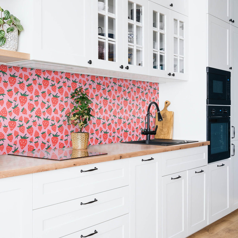 Self Adhesive Vinyl Splashback Wall Panel Sticker Tile Peel Stick 100x50 cm Cartoon strawberry