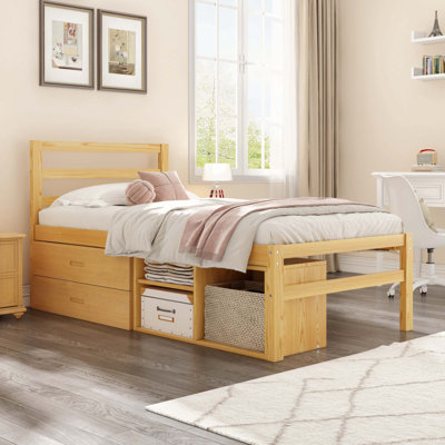 Wood Platform Bed With Removable Storage Shelves BuiltIn Two Storage Drawers For Added Convenience