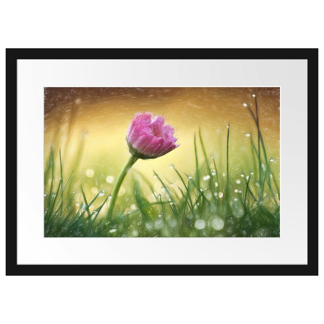 Gerahmtes Poster Rosa Gänseblümchen im Gras