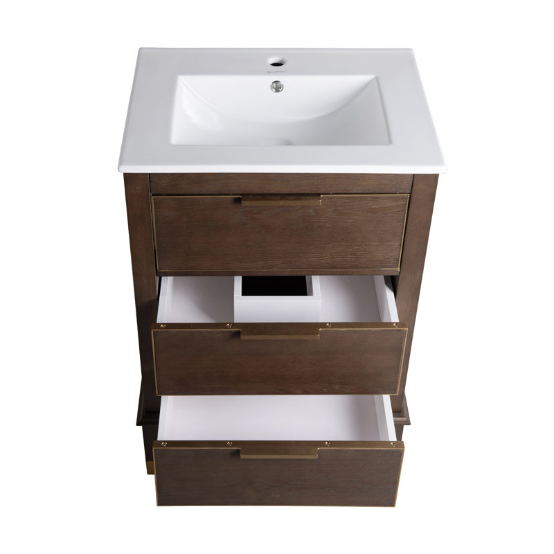 Hugo 24" Bathroom Vanity in Walnut, Single-Hole, Glossy White