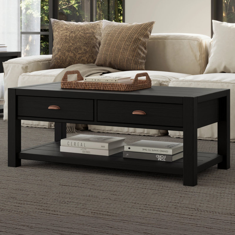 Montauk Solid Wood Coffee Table, Farmhouse Black