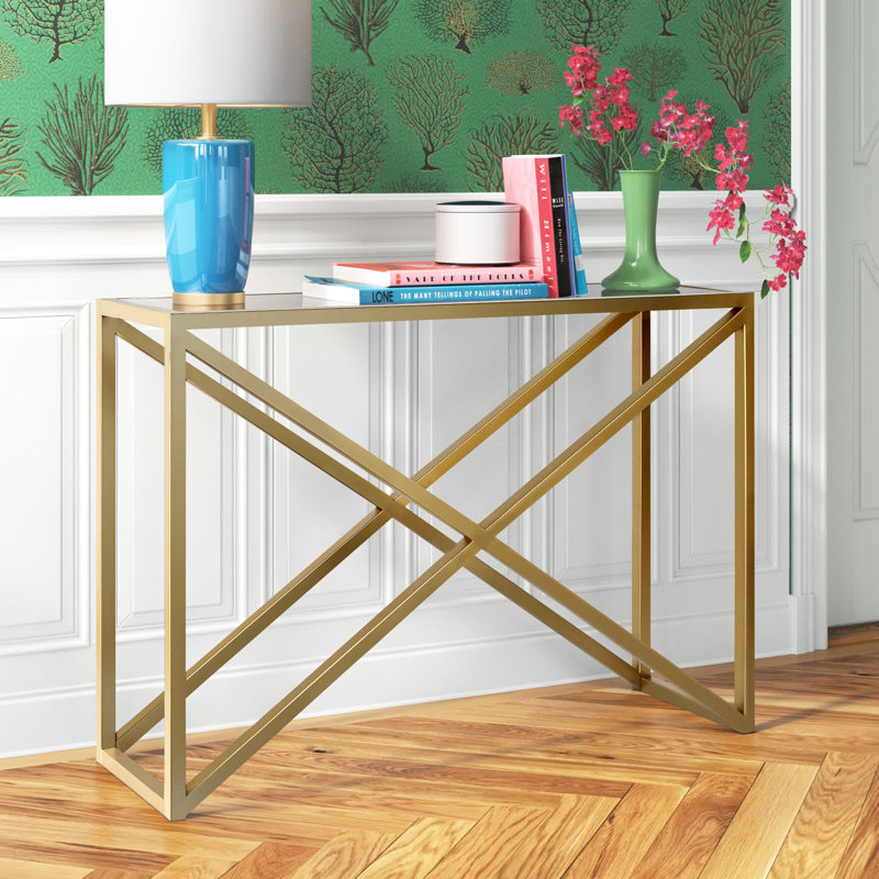 Calix Console Table, 30" H x 42" W x 14" D, Brass