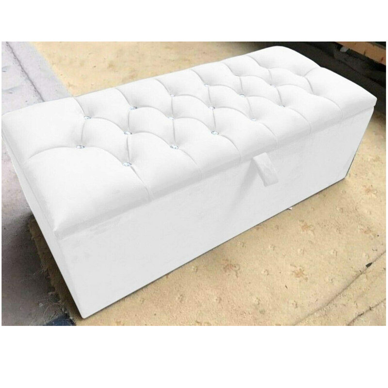 45cm Wide Tufted Rectangle Solid Colour Footstool Ottoman, White