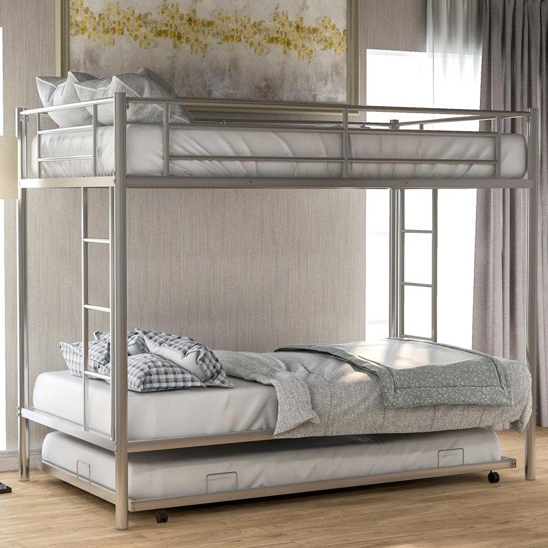 Weinstein Kids Twin Over Twin Bunk Bed with Trundle, Silver