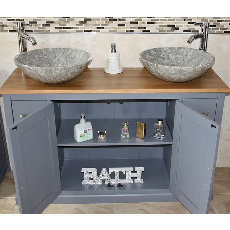 Oahu 1230 mm Freestanding Double Vanity with Vessel Stone Basin, Beige