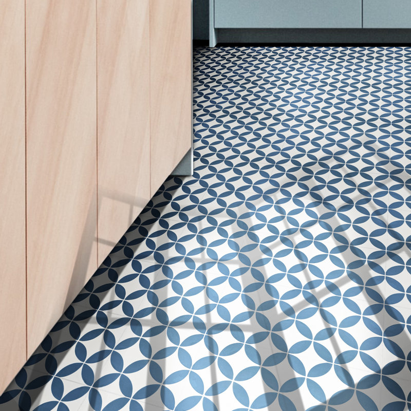 Amlo 8" x 8" Cement Patterned Wall & Floor Tile, Blue/White