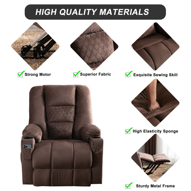 Velvet Power Lift Recliner Chair with Massage and Heat for Elderly, Pillow Included Latitude Run Fabric: Brown Velvet