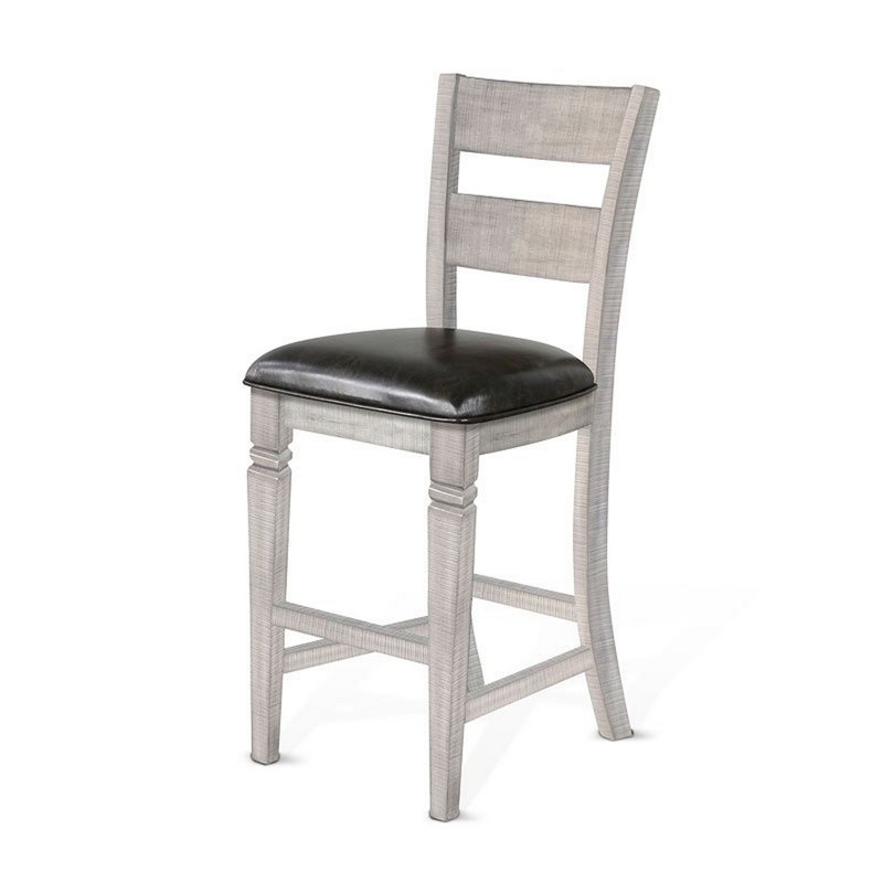 Ensemble de 2 tabourets de bar Zeka, similicuir noir, échelle en bois gris