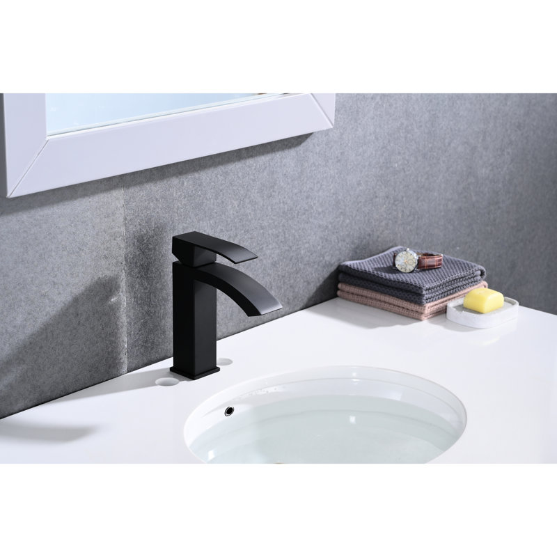 Waterfall Spout Single Handle Faucet For Bathroom Sink With Pop - Up Drain And Overflow, Matte Black Corrosion Stainless Steel, Beautiful Waterscape Stable Flow Overflow Sinks, Rust Water Adjustment
