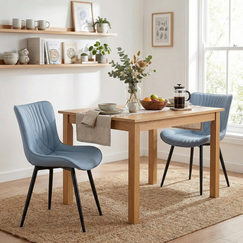 Comfortable Padded Dining Chairs with Back Easy Assembly Upholstered Side Chair, Accent Chairs for Kitchen, Dining Room, Blue