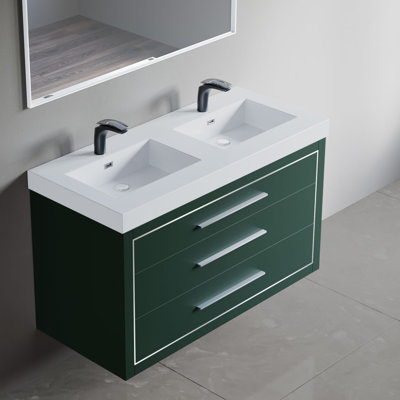 Meuble-lavabo mural double 49 po avec surface solide 49 po