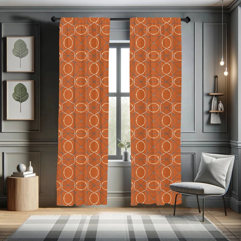 Abstract Semi-Sheer Rod Pocket Curtain Panels, 28" x 95"