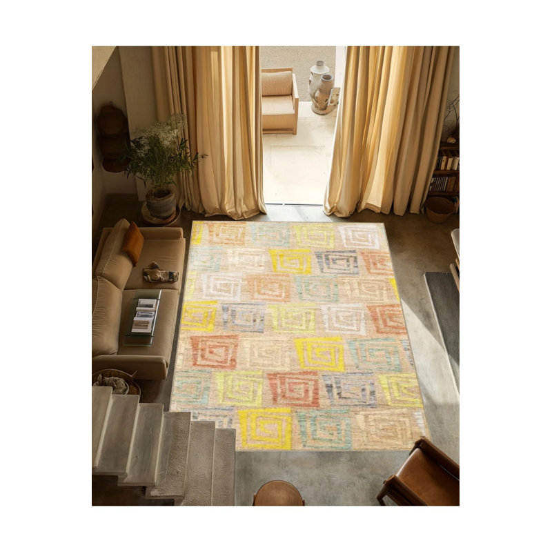 Multicolored Mixed Geometric Patterned Creative Modern Decorative Carpet, Round 4'