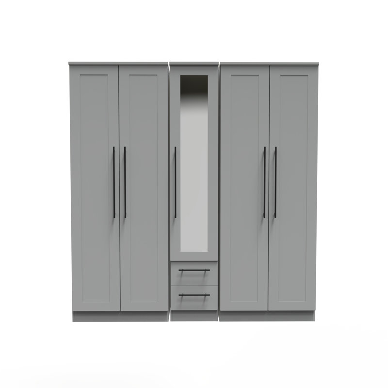 Fully Assembled 2 Door Wardrobe, 197cm H x 222cm W x 53cm D, Dusk Grey