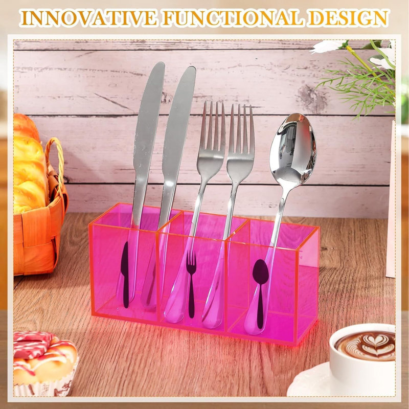 Organisateur de couverts en acrylique rose 3 compartiments