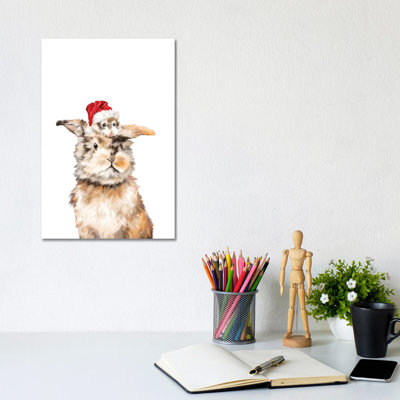 Christmas Hamster And Rabbit by Big Nose Work - Wrapped Canvas Print