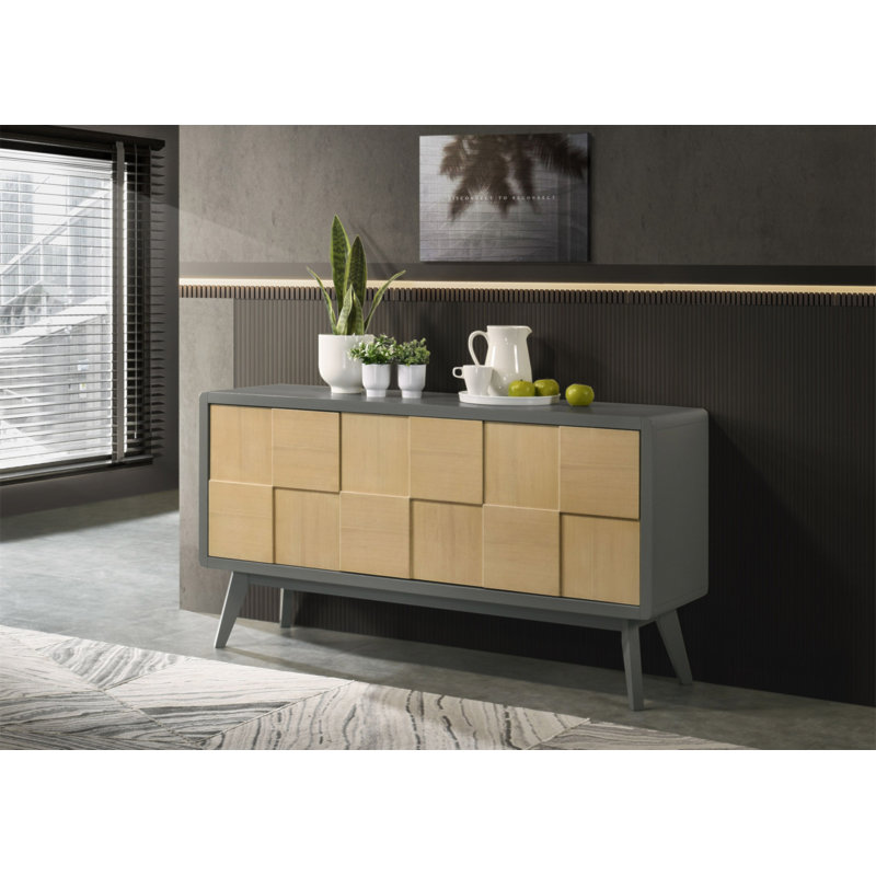 Desserte Blayde gris clair et finition naturelle