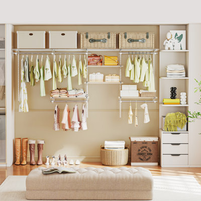  Wire Closet Organizer System Wall-mounted Adjustable Storage Shelves Coats White