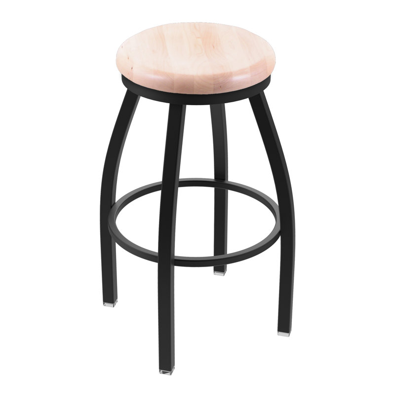 802 Misha Swivel Bar Stool, Natural Maple, Black Wrinkle, Extra Tall (36" Seat Height)
