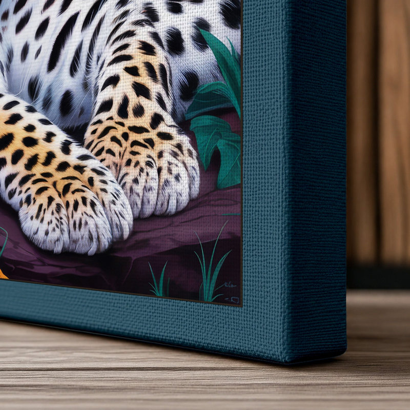 Leopard Among Flowers Boho - Print, 30x20 - 76.2 x 50.8 cm, Teal Border