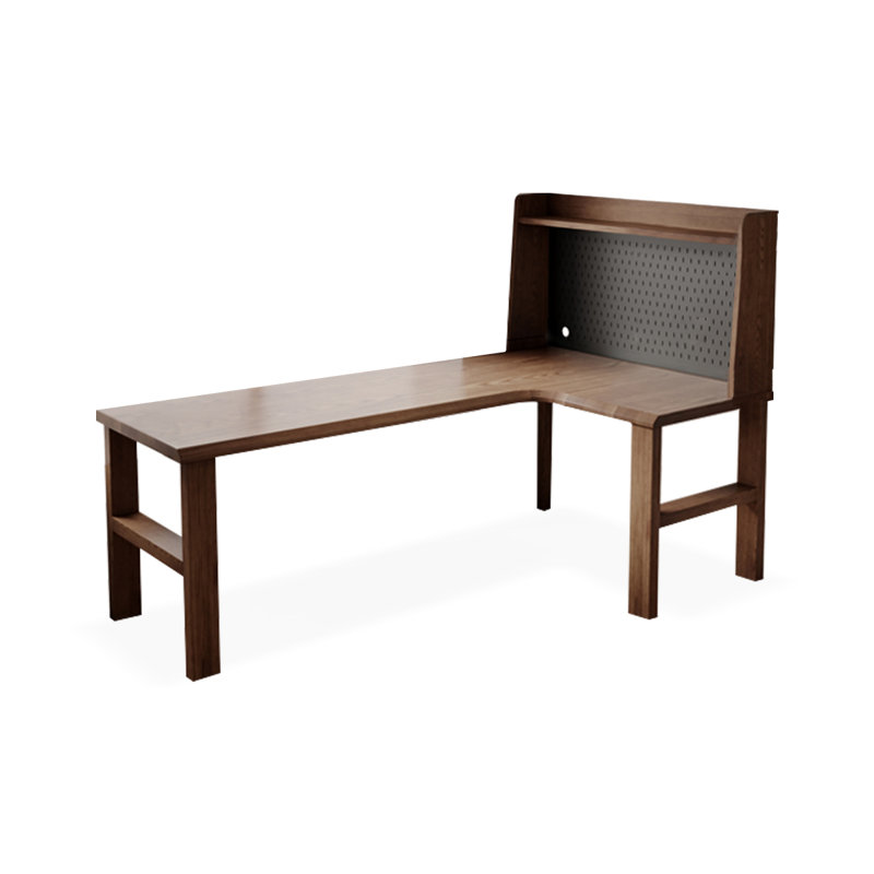 Bureau d'écriture en L en bois massif brun noisette, H 53,15 po x l 62,99 po x P 47,24 po, Retour à droite