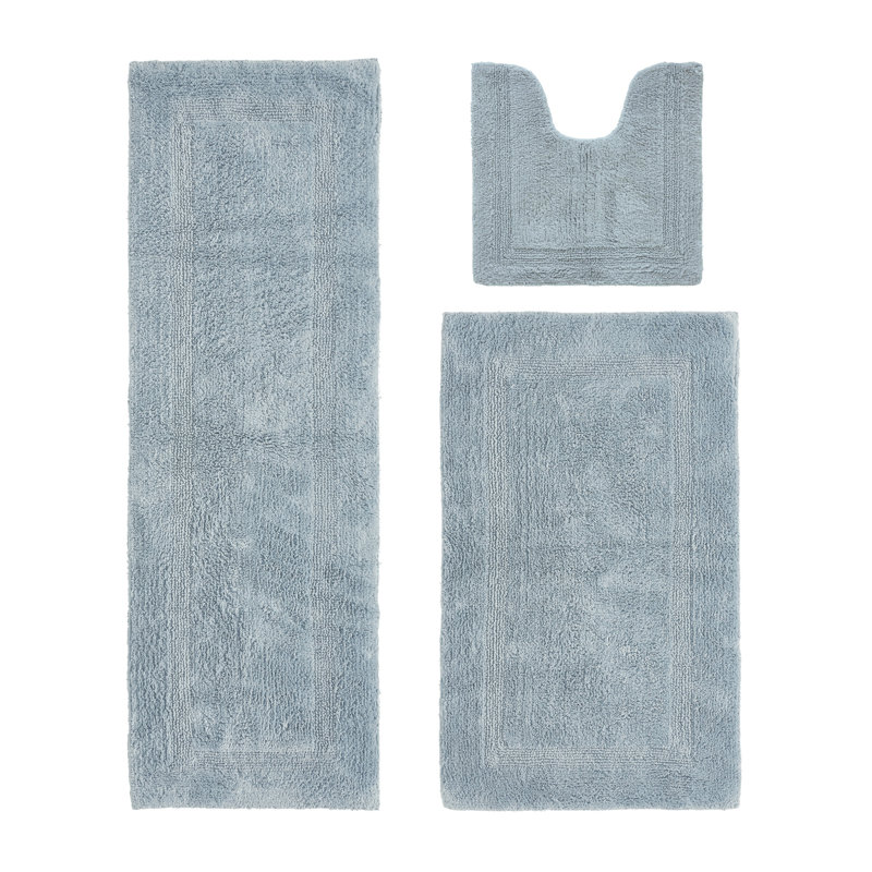 Annerose Premium 100% Cotton 2370 GSM 3-Piece Bath Rug Set, Ultra Soft, Super Absorbent, Reversible Tufted Weave Bathroom Mats, Machine Washable, OEKO-TEX® Certified Bath Rugs for Bathroom, Shower & Tub, Blue