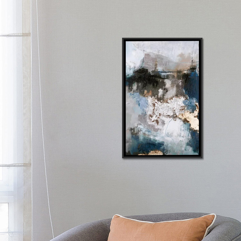 Waterfall - Painting on Canvas, 26" H x 18" W x 1.5" D, Black Framed Canvas