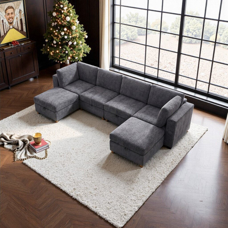 Canapé modulaire modulaire avec rangement, canapé convertible en tissu pliant pour le salon, Grey