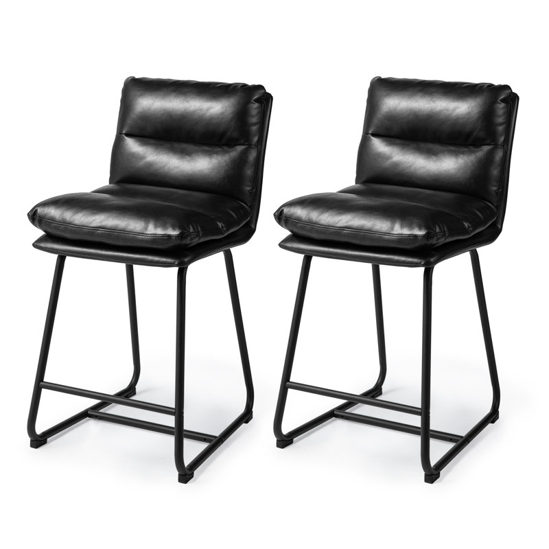 Modern Thick Upholstered Bar Stool and Counter Stool with Metal Frame, Black, 25.75"