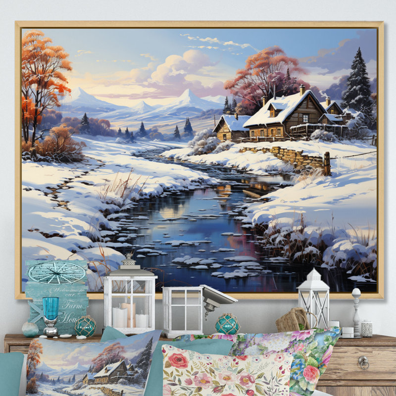 Winter Country Charm Landscape I, H 24 po x l 32 po x P 1 po, Cadre naturel flottant