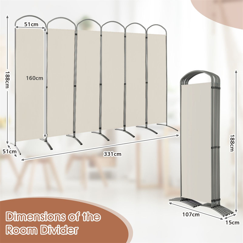 331cm W x 188cm H 6 - Panel Metal Folding Room Divider