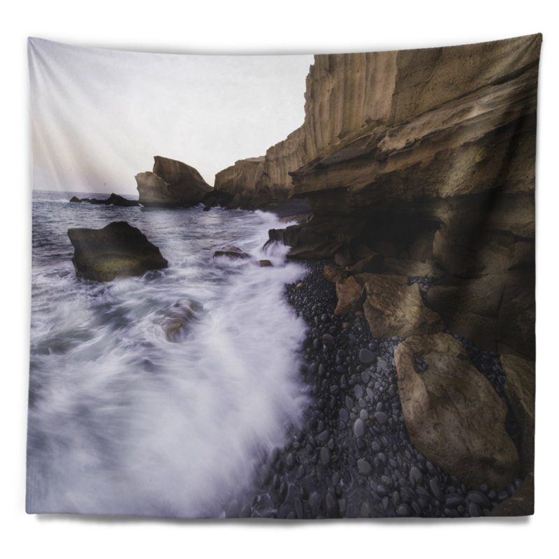 Tapisserie de mer en pierres roulantes à la plage, H 50 po x l 60 po