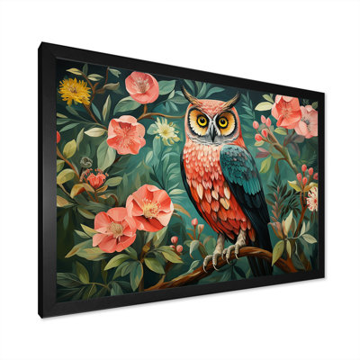 Pink And Gren Owl In Matisse Style V - Owl Animal Wall Art