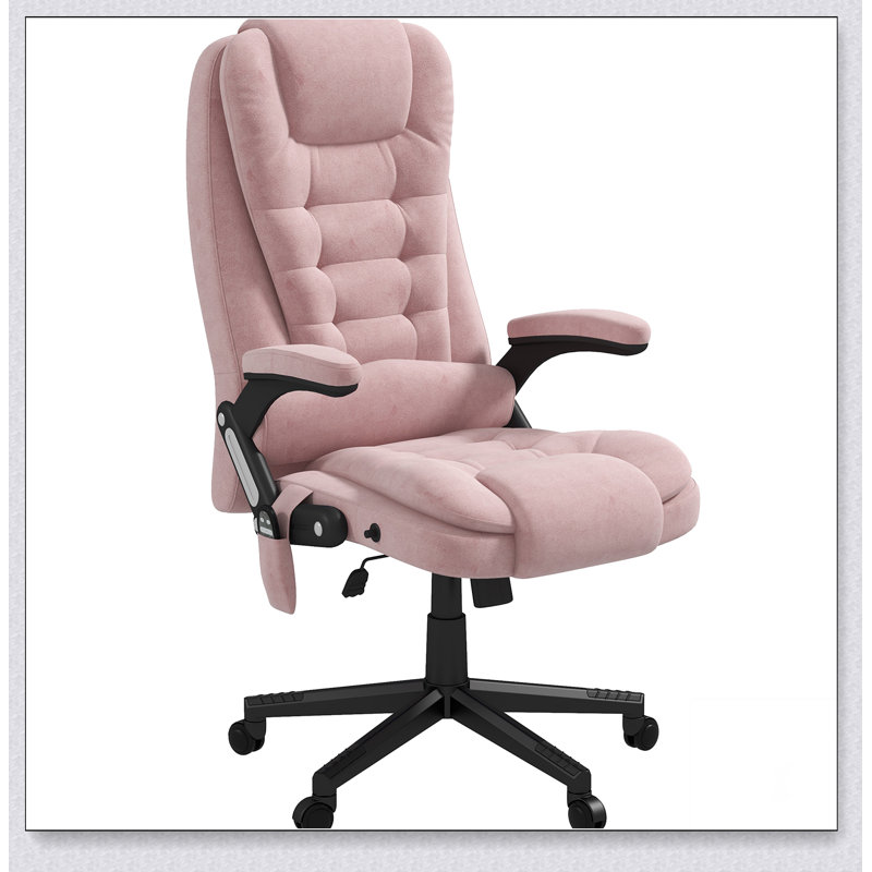 Fauteuil de bureau vibrant à 6 points avec massage chauffant, dossier haut inclinable en lin avec dossier inclinable, accoudoirs rembourrés et télécommande, crème 