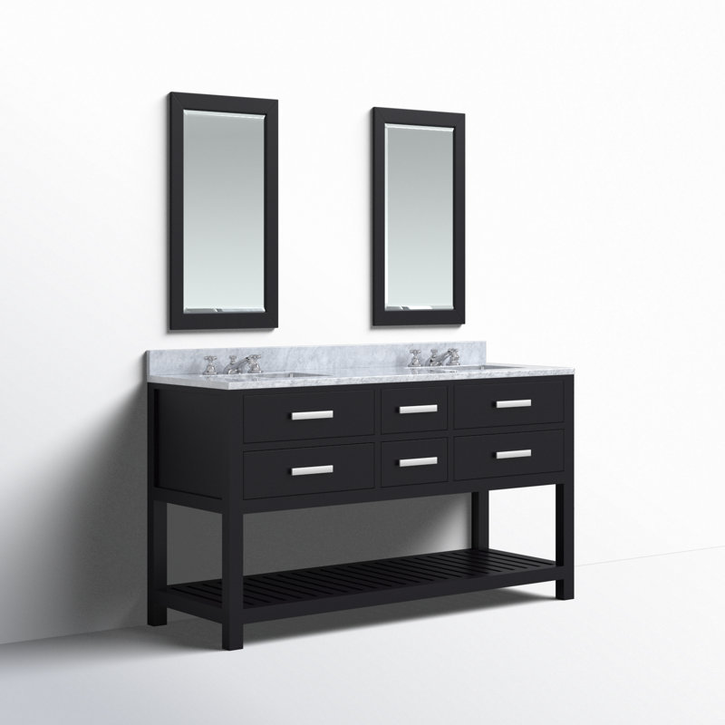 Madalyn 60" Double Sink Bathroom Vanity Set with Mirror, Solid White, 60"