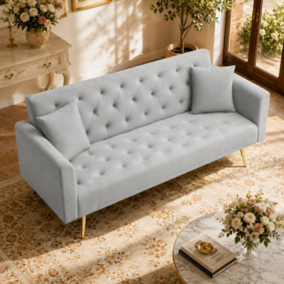 Aura Convertible Series 71" Velvet Futon Sofa Bed with 3-Position Reclining Backrest, 5-Leg Golden Metal Support, and 600 lbs Capacity
