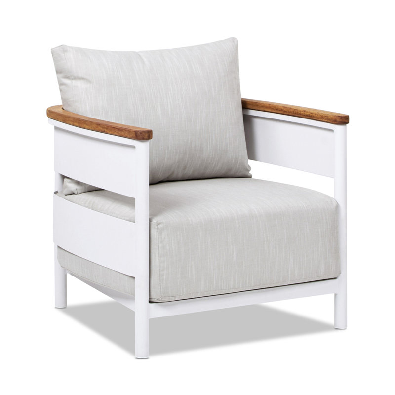Abertamy 29" Upholstered Teak & Aluminum Patio Arm Chair