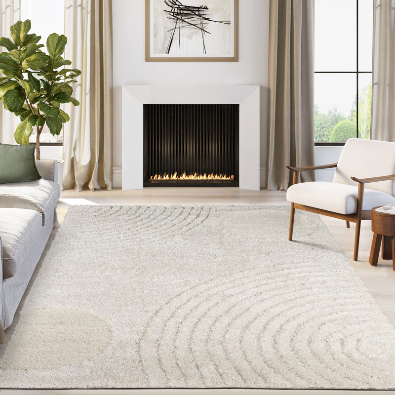 Abani Rugs GLE100A Abstract Circle Shag Cream Area Rug, Rectangle 5'3" x 7'7"