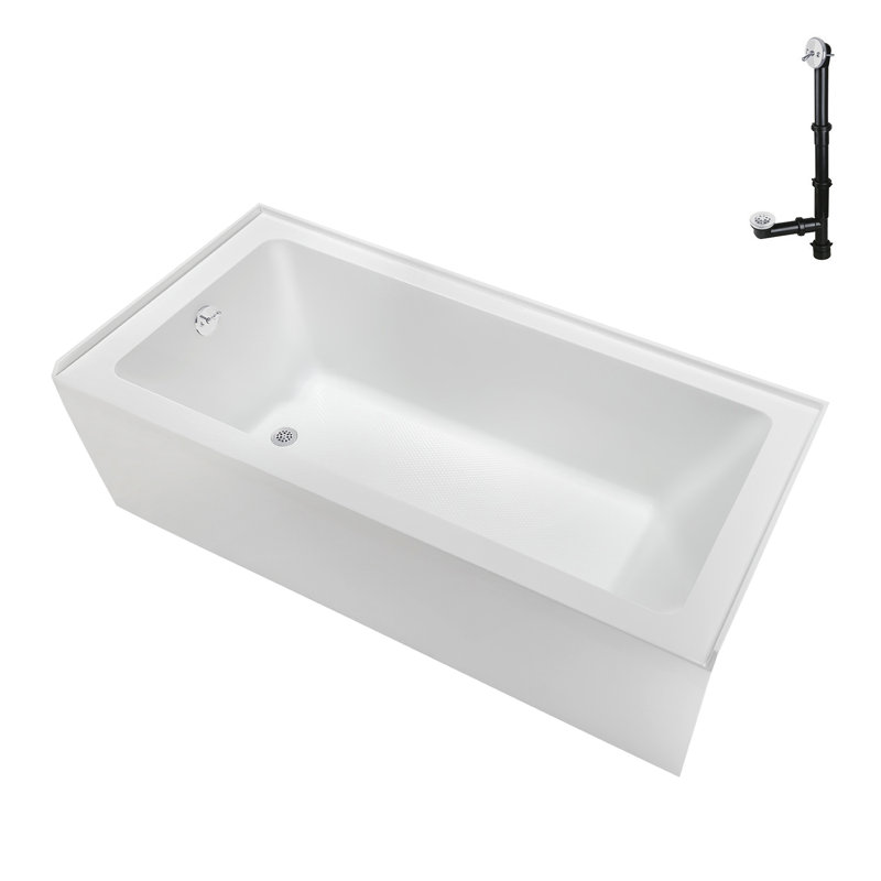 Streamline 66 in. x 32 in. Acrylic Left-Hand Drain Alcove Bathtub in Glossy White With External Drain, Glossy White