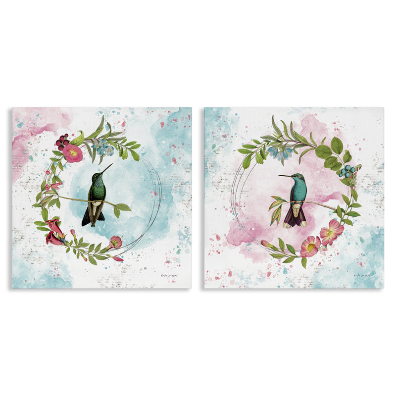 Hummingbirds in Wreaths 2 PC Canvas Wall Art Set by Katie Pertiet, 17" H x 17" W