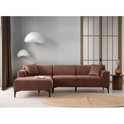 Cognac Corner Sofa for Living Room, 98.4 x 27.2 x 57.1 Inches | Stylish & Comfortable Upholstered Design | Perfect for Small Spaces & Modern Decor | Durable Fabric & Sturdy Frame | Ideal for Family Gatherings