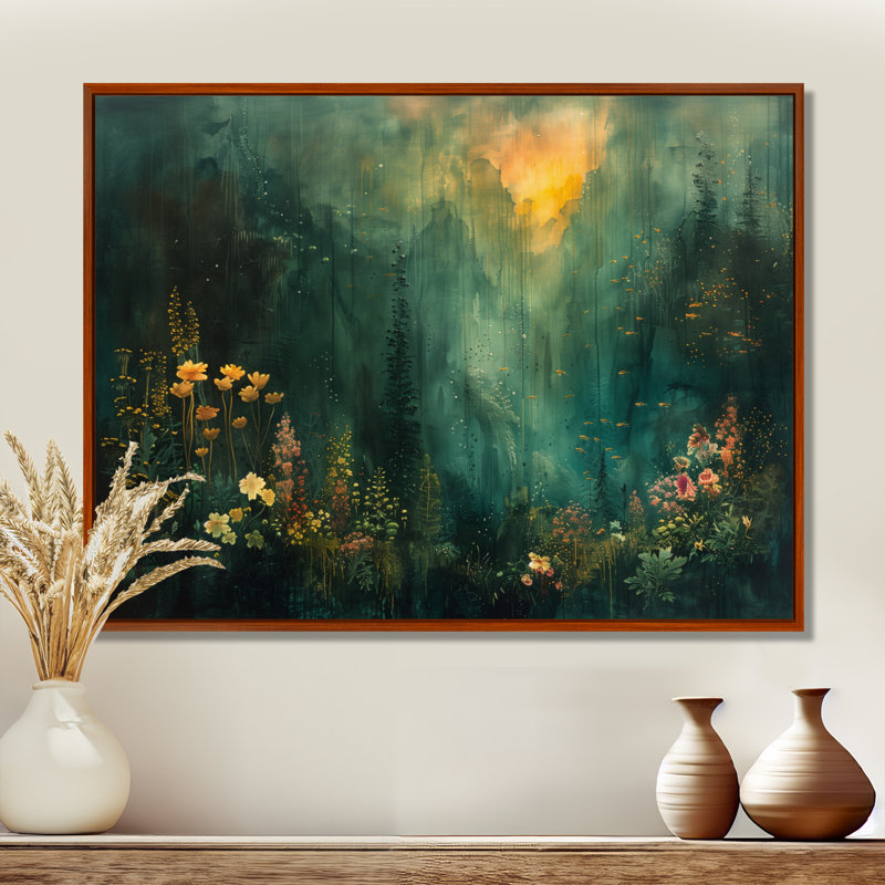 Forêt verte «Enchantment Forest», impressions encadrées, Toile avec cadre flottant, H 34 po x l 44 po, Brun