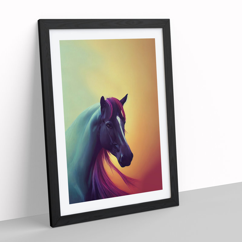 Mystical Horse - Single Picture Frame Print, 64cm H x 46cm W x 2cm D, Black