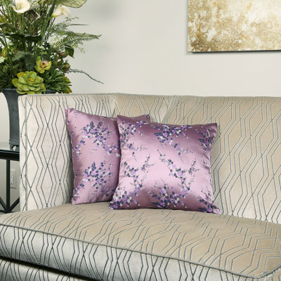 Coussin Brocade, fleur de cerisier rose mauve