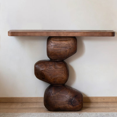 Mid-Century Modern Nut-Brown Solid Wood Console Table