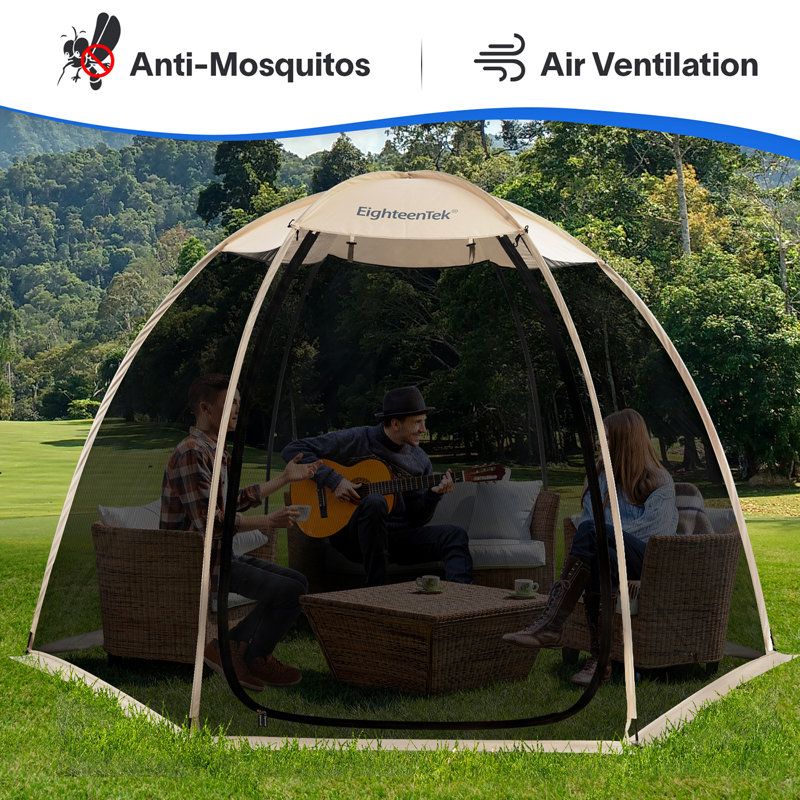 10' x 10' Beige and Black Fiberglass Pop-Up Screen House