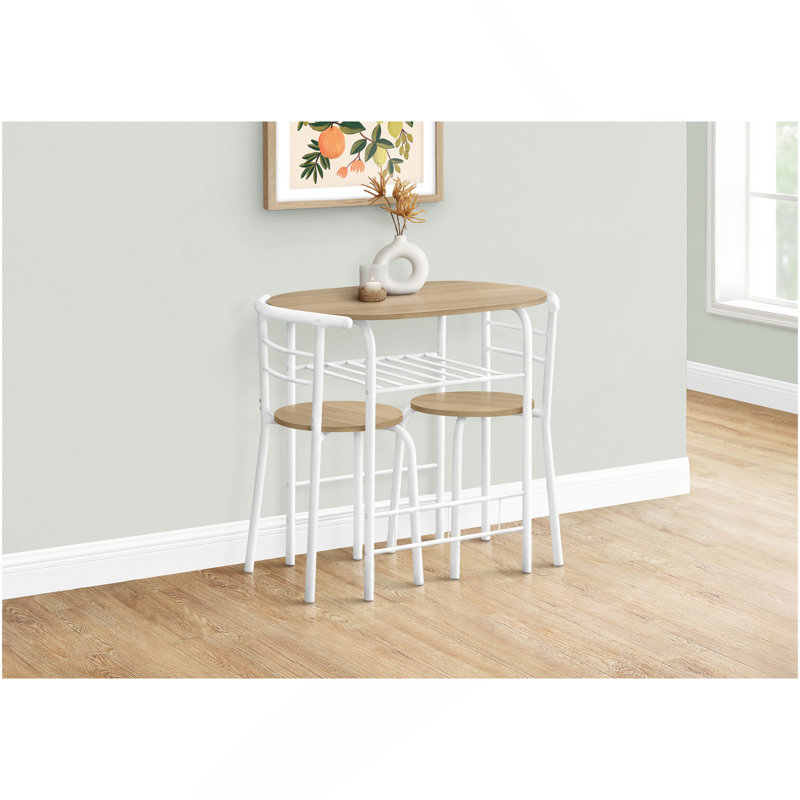 Ensemble de table de salle à manger, ensemble de 3 pièces, petit, L 32 po, cuisine, stratifié naturel, métal blanc, contemporain, moderne