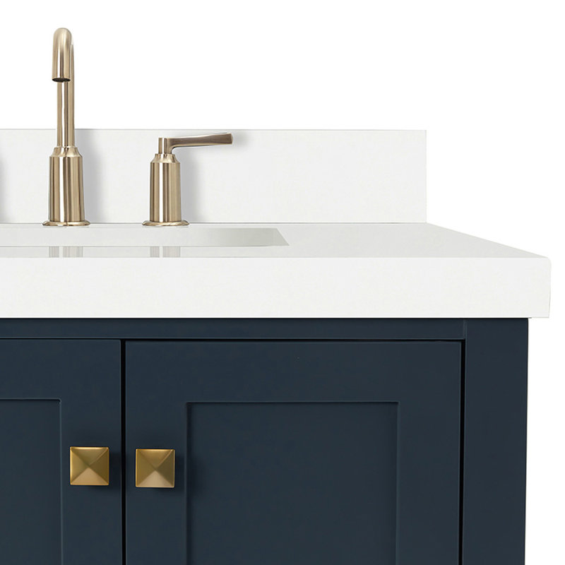 Cambridge 37'' W Single Vanity, Midnight Blue, Pure White Quartz, Rectangular
