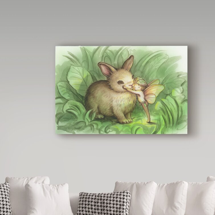 'Fairy Prince With Bunny' Acrylic Painting Print on Wrapped Canvas